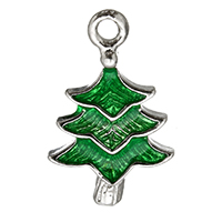 Colgantes de latón del esmalte, metal, Árbol de Navidad, chapado en color de platina, Joyas de Navidad, verde, 14.5x23.5x3mm, agujero:aproximado 2mm, Vendido por UD