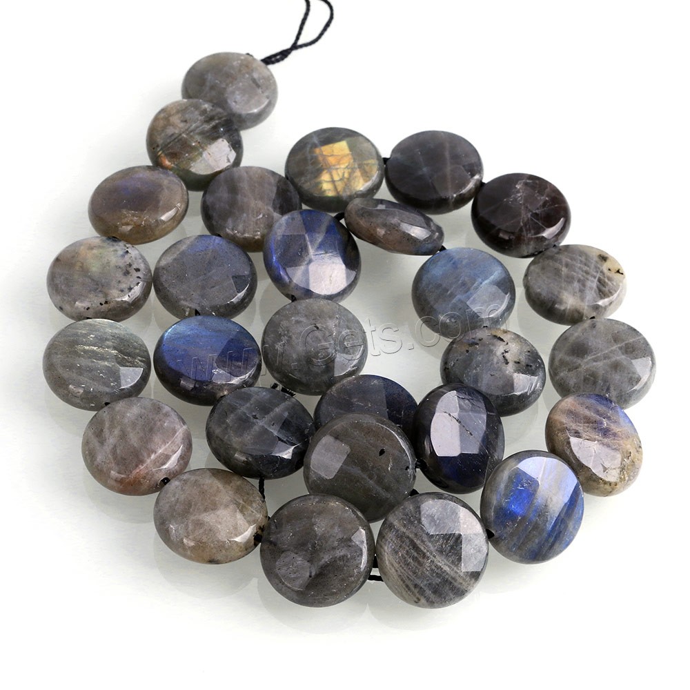 Perles en labradorite, Plat rond, naturel, normes différentes pour le choix & facettes, Trou:Environ 1-1.5mm, Longueur:Environ 15.5 pouce, Vendu par brin