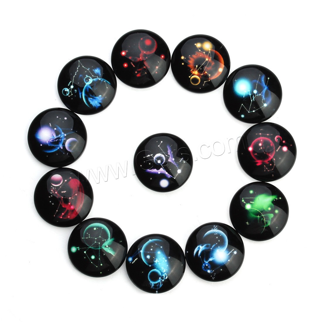 Temps Gem Cabochon, verre, Plat rond, constellation bijoux & temps bijou bijoux & modèle mixte & normes différentes pour le choix & dos plat & décalque, 20PC/sac, Vendu par sac