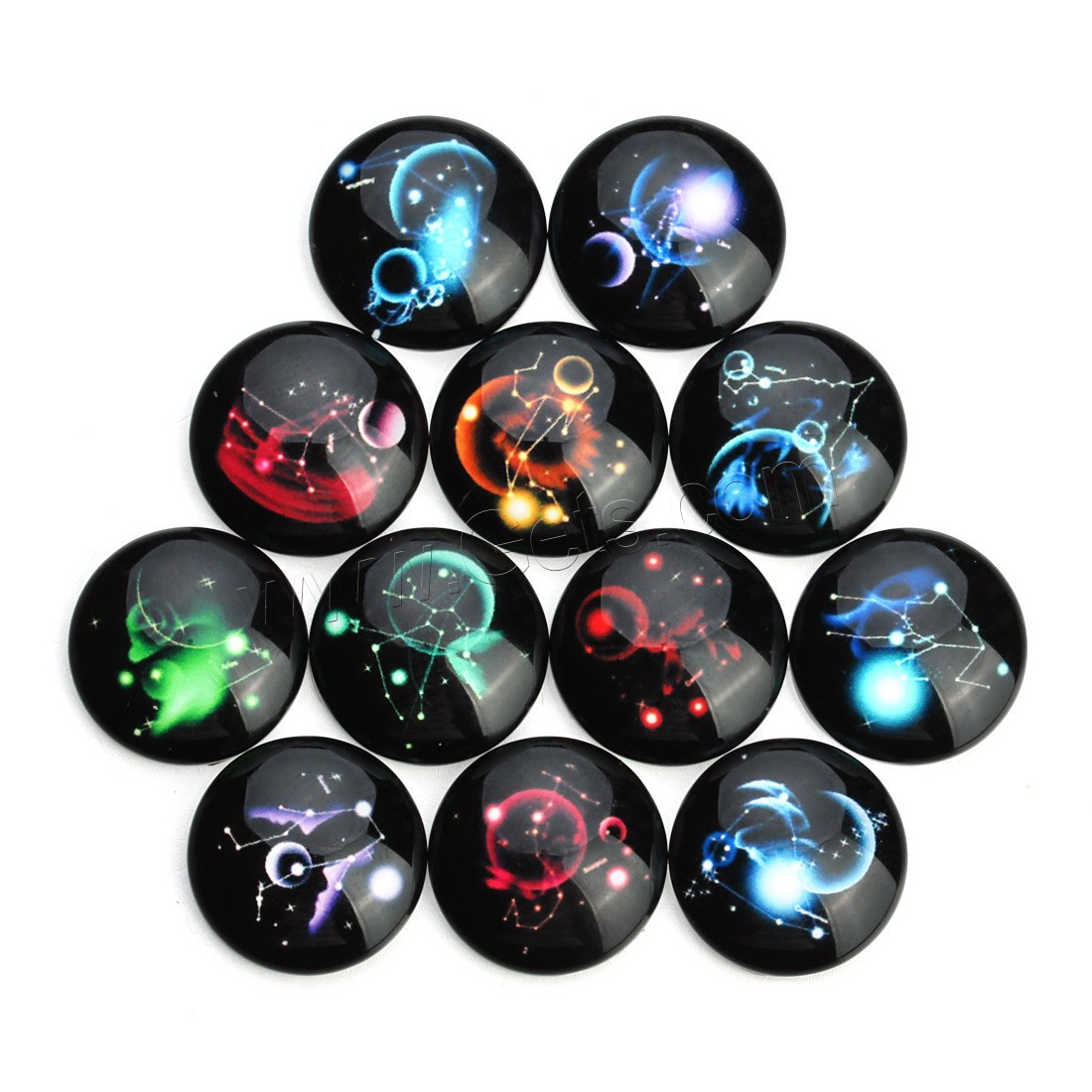 Time Gem Cabochon, Glass, Flat Round, Zodiac symbols jewelry & time gem jewelry & mixed pattern & different size for choice & flat back & decal, 20PCs/Bag, Sold By Bag