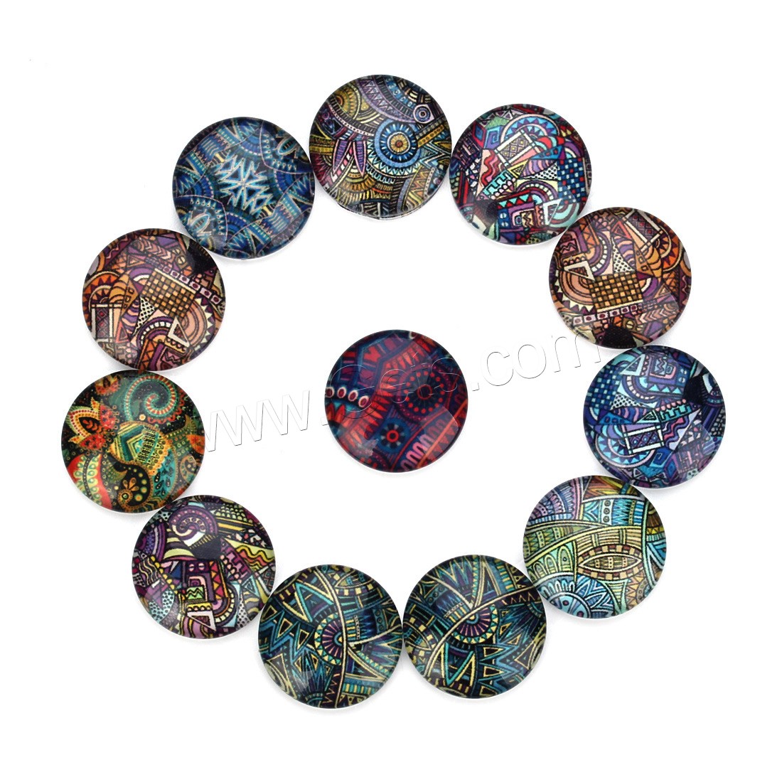 Time Gem Cabochon, Glass, Flat Round, time gem jewelry & mixed pattern & different size for choice & with flower pattern & flat back & decal, 20PCs/Bag, Sold By Bag