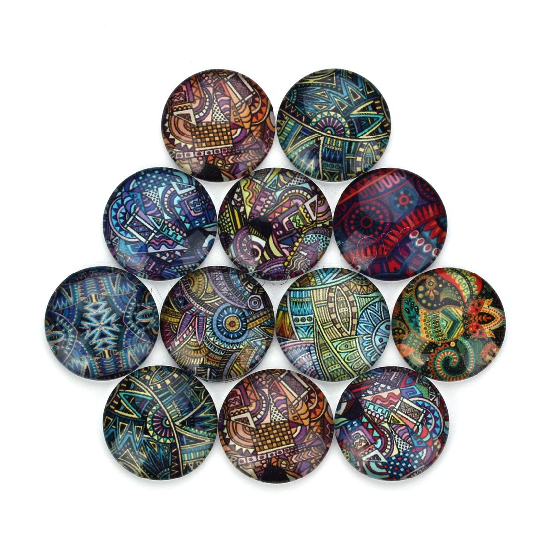 Time Gem Cabochon, Glass, Flat Round, time gem jewelry & mixed pattern & different size for choice & with flower pattern & flat back & decal, 20PCs/Bag, Sold By Bag