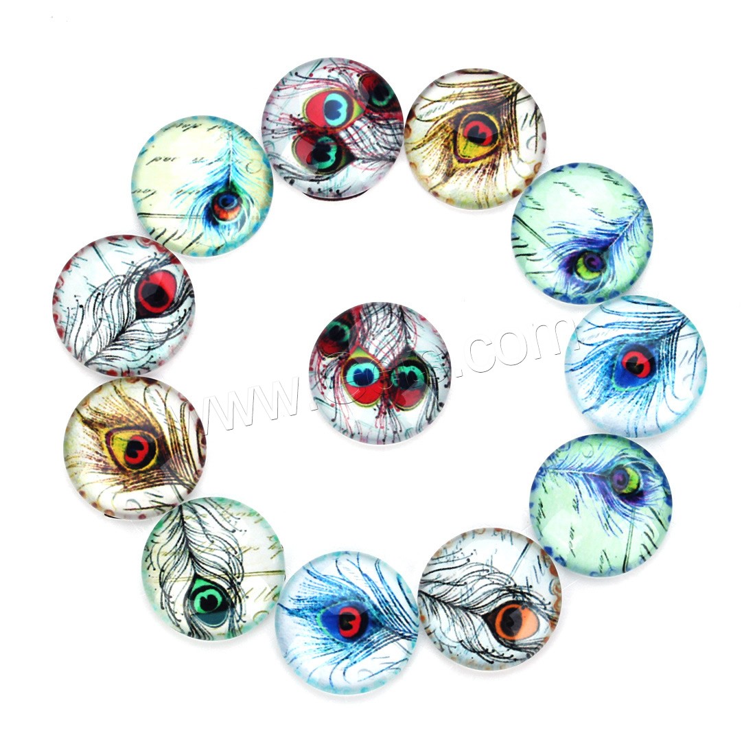 Temps Gem Cabochon, verre, forme de plume, temps bijou bijoux & modèle mixte & normes différentes pour le choix & dos plat & décalque, 20PC/sac, Vendu par sac