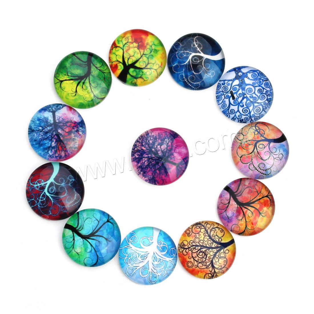 Time Gem Cabochon, Glass, Flat Round, tree of life design & time gem jewelry & mixed pattern & different size for choice & flat back & decal, 20PCs/Bag, Sold By Bag