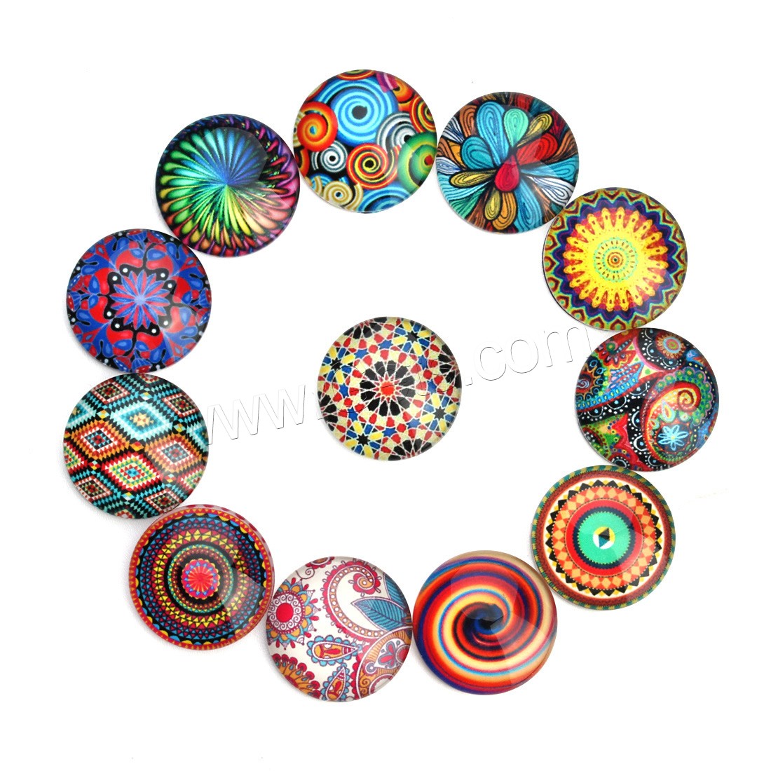 Time Gem Cabochon, Glass, Flat Round, time gem jewelry & mixed pattern & different size for choice & with flower pattern & flat back & decal, 20PCs/Bag, Sold By Bag