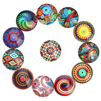 Time Gem Cabochon, Glass, Flat Round, time gem jewelry & mixed pattern & with flower pattern & flat back & decal 