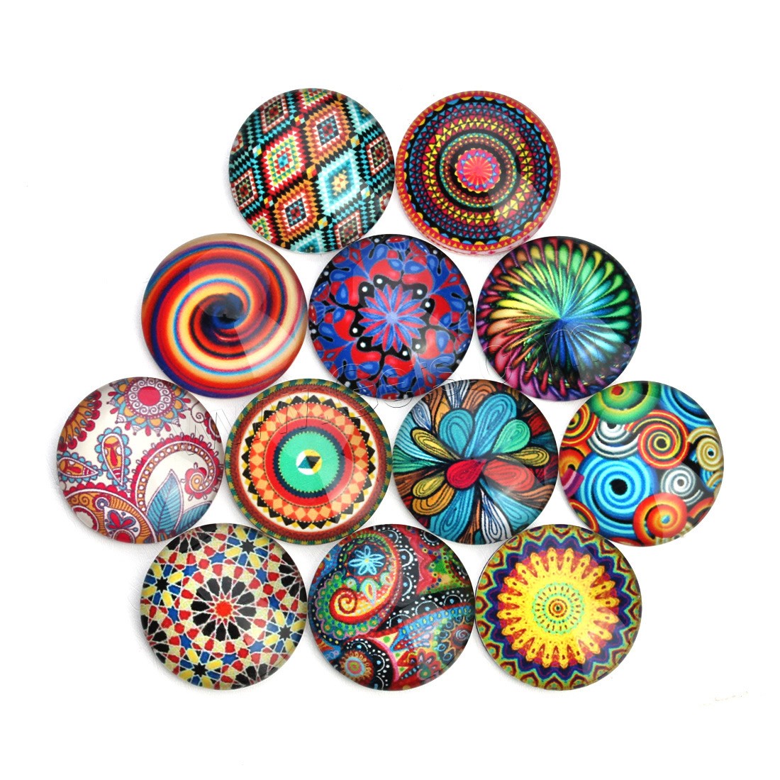 Time Gem Cabochon, Glass, Flat Round, time gem jewelry & mixed pattern & different size for choice & with flower pattern & flat back & decal, 20PCs/Bag, Sold By Bag