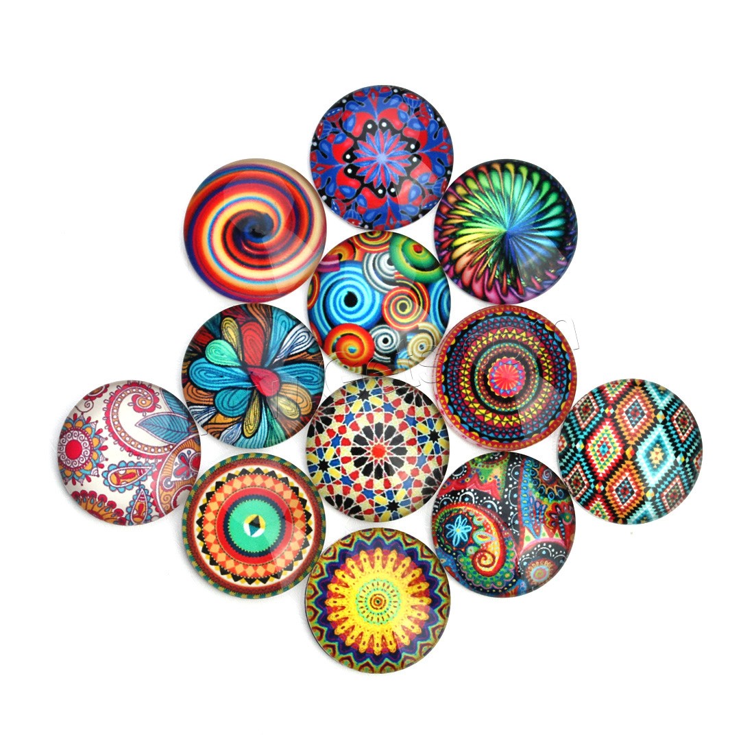 Time Gem Cabochon, Glass, Flat Round, time gem jewelry & mixed pattern & different size for choice & with flower pattern & flat back & decal, 20PCs/Bag, Sold By Bag