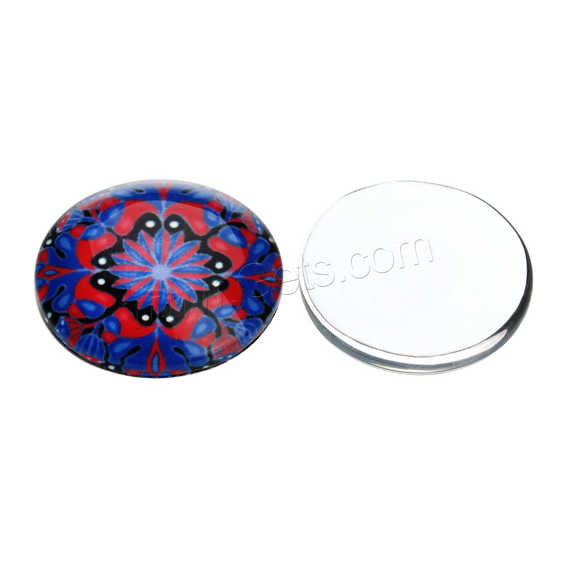 Time Gem Cabochon, Glass, Flat Round, time gem jewelry & mixed pattern & different size for choice & with flower pattern & flat back & decal, 20PCs/Bag, Sold By Bag