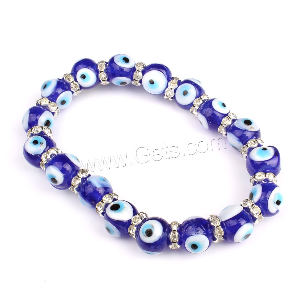 Pulseras de cristal de murano mal de ojo ., con espaciador de diamantes de imitación de hierro, ojo de malvado, chapado en color de platina, hecho a mano & diverso tamaño para la opción & para mujer, longitud:aproximado 7 Inch, Vendido por Sarta