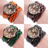 Reloj Wrap, Cuero de vaca, con Vidrio & aleación de zinc, movimiento chino, chapado en color bronce antiguo, con el perno prisionero del remache & pulsera trenzada & ajustable & para mujer & 2-sarta, más colores para la opción, 35mm, 15mm, longitud:aproximado 16 Inch, Vendido por Sarta