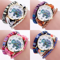 Reloj Wrap, Algodón, con Cuero de PU & Vidrio & aleación de zinc, movimiento chino, chapado en color dorado, pulsera trenzada & para mujer & 3-aro, más colores para la opción, 33mm, 20mm, longitud:aproximado 10.2 Inch, Vendido por Sarta