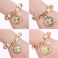 Pulsera Reloj de Moda, aleación de zinc, con Arcilla Pave & Vidrio, movimiento chino, chapado en color dorado, cadena de la serpiente & diferentes estilos para la opción & para mujer & con diamantes de imitación, 13mm, 10mm, longitud:aproximado 9.5 Inch, Vendido por Sarta