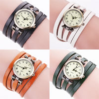 Reloj Wrap, Cuero de vaca, con Vidrio & aleación de zinc, movimiento chino, chapado en color bronce antiguo, ajustable & para mujer & 5-aro, más colores para la opción, 30mm, 13mm, longitud:aproximado 47 Inch, Vendido por Sarta