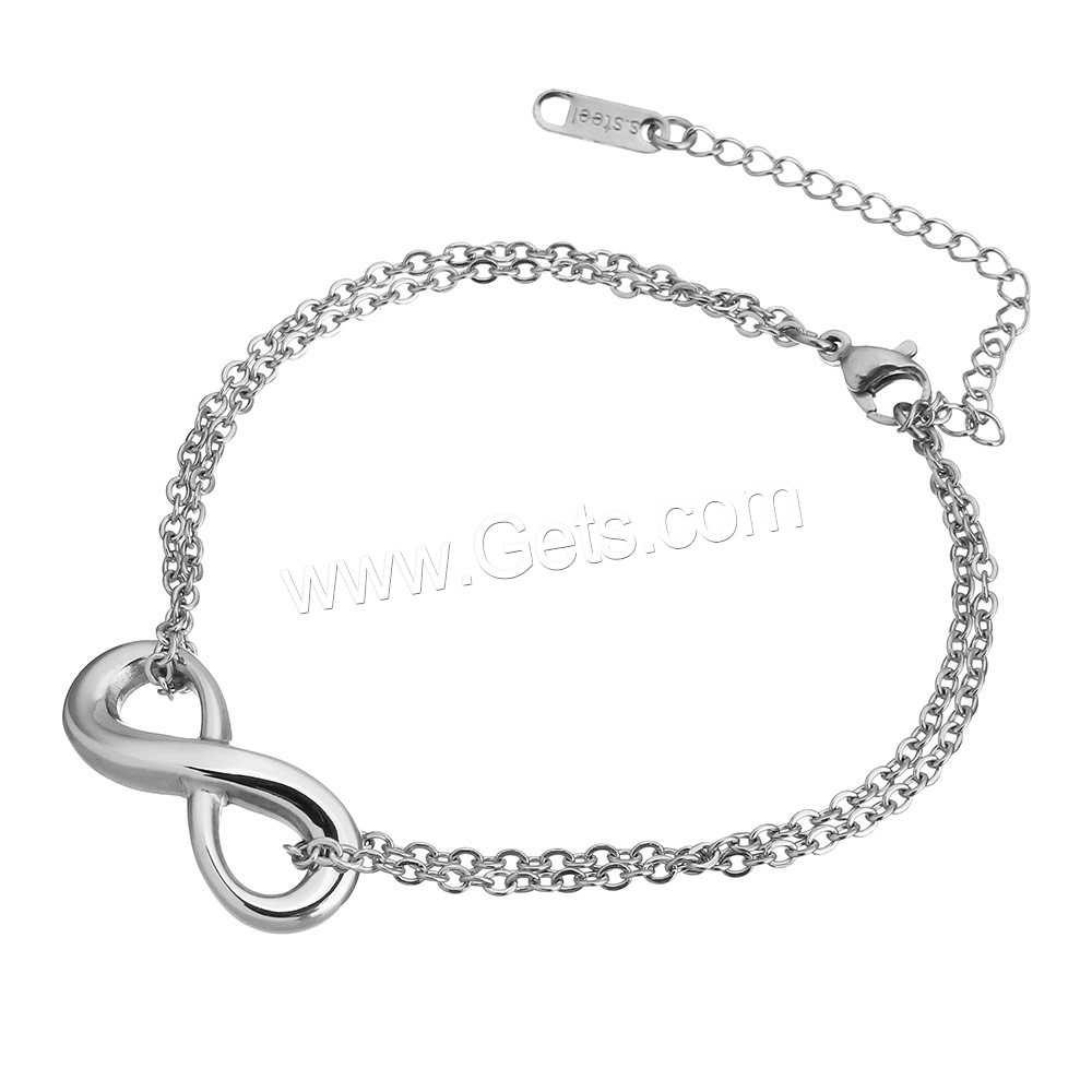 Stainless Steel Chain Bracelets, with 2.5lnch extender chain, Infinity, different size for choice & oval chain & for woman & 2-strand, original color, Sold By Strand