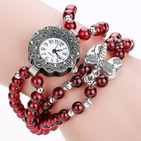 Reloj Wrap, Ágata roja, con Vidrio & aleación de zinc, movimiento chino, chapado en color de plata antigua, natural & para mujer & con diamantes de imitación & 2-sarta, 23mm, 13mm, longitud:aproximado 18 Inch, Vendido por Sarta