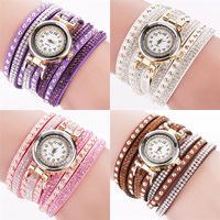 Reloj Wrap, Pana, con Vidrio & aleación de zinc, movimiento chino, chapado en color dorado, ajustable & para mujer & con diamantes de imitación & 2-sarta, más colores para la opción, 25mm, 20mm, longitud:aproximado 17.3 Inch, Vendido por Sarta