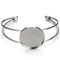 laiton pièce de manchette de Bracelet, Plat rond, Placage de couleur platine, protéger l'environnement, sans nickel, plomb et cadmium, 170mm, Diamètre inté Environ 25, 55mm Environ 6.5 pouce, Vendu par PC