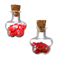 Bouteille en verre pendentif, avec bouchon bois & Sequin en plastique, styles différents pour le choix, rouge Vendu par PC