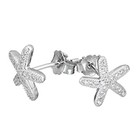 Pendiente de plata cubic zirconia Micro Pave Sterling, plata de ley 925, Estrella de Mar, micro arcilla de zirconia cúbica, 10.5x10x13mm, Vendido por Par