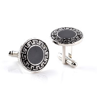 Zinc Alloy Cufflinks, Flat Round, silver color plated, for man & enamel, nickel, lead & cadmium free 