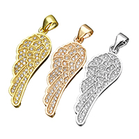 Cubic Zirconia Micro Pave Brass Pendant, Wing Shape, plated, micro pave cubic zirconia Approx 