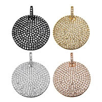 Cubic Zirconia Micro Pave Brass Pendant, Flat Round, plated, micro pave cubic zirconia Approx 