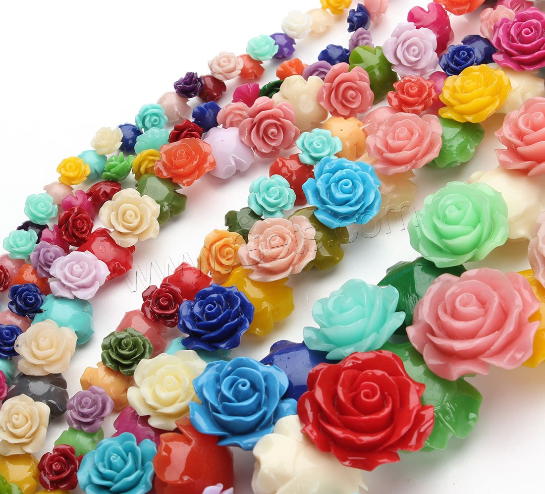 Natural Coral Beads, Resin, Flower, imitation coral & different size for choice, mixed colors, Hole:Approx 1mm, Length:Approx 15.5 Inch, Sold By Strand