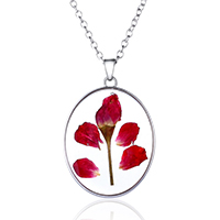 Floating Charm Necklace, Zinc Alloy, with Dried Flower, with 2lnch extender chain, Flat Oval, platinum color plated, oval chain & for woman & epoxy gel Approx 22 Inch 