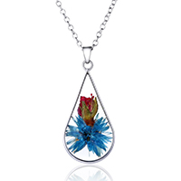 Floating Charm Necklace, Zinc Alloy, with Dried Flower, with 2lnch extender chain, Teardrop, platinum color plated, oval chain & for woman & epoxy gel Approx 22 Inch 