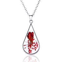 Floating Charm Necklace, Zinc Alloy, with Dried Flower, with 2lnch extender chain, Teardrop, platinum color plated, oval chain & for woman & epoxy gel Approx 22 Inch 