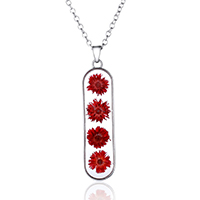 Floating Charm Necklace, Zinc Alloy, with Dried Flower, with 2lnch extender chain, platinum color plated, oval chain & for woman & epoxy gel Approx 22 Inch 