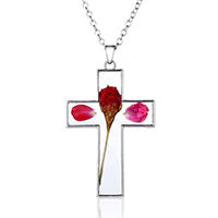 Floating Charm Necklace, Zinc Alloy, with Dried Flower, with 2lnch extender chain, Cross, platinum color plated, oval chain & for woman & epoxy gel Approx 22 Inch 