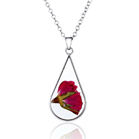 Floating Charm Necklace, Zinc Alloy, with Dried Flower, with 2lnch extender chain, Teardrop, platinum color plated, oval chain & for woman & epoxy gel Approx 22 Inch 