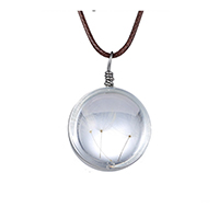 Floating Charm Necklace, Waxed Cotton Cord, with Glass & Zinc Alloy, with 2lnch extender chain, Round, platinum color plated, with dandelion seeds & for woman, 25mm Approx 16.5 Inch 