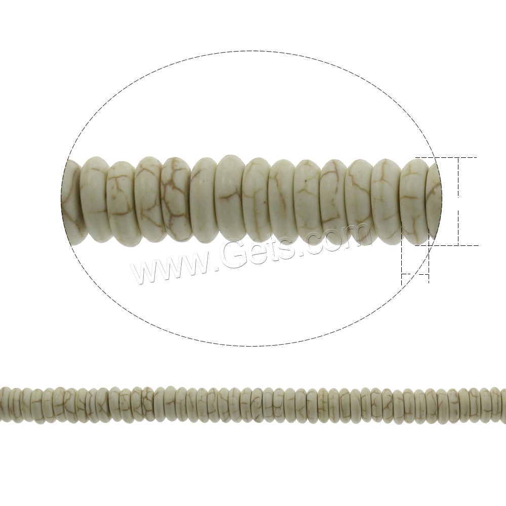 Synthetische Türkis Perlen, flache Runde, verschiedene Größen vorhanden, weiß, Bohrung:ca. 1mm, Länge:ca. 15.5 ZollInch, ca. 127PCs/Strang, verkauft von Strang