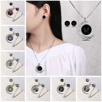 Fashion Zinc Alloy Jewelry Sets, earring & necklace, with Paper, 316L stainless steel earring hook, Moon, platinum color plated, valentino chain & epoxy gel & hollow 14mm Approx 18.5 Inch 