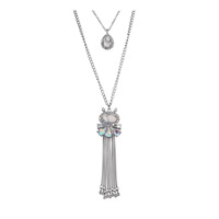 Fashion Fringe Necklace, Zinc Alloy, with Synthetic Turquoise & Crystal, with 2.4lnch extender chain, platinum color plated, twist oval chain & oval chain & for woman & with rhinestone & Approx 15.7 Inch 