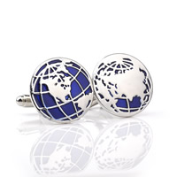 Zinc Alloy Cufflinks, Globe, platinum color plated, enamel, blue, lead & cadmium free 