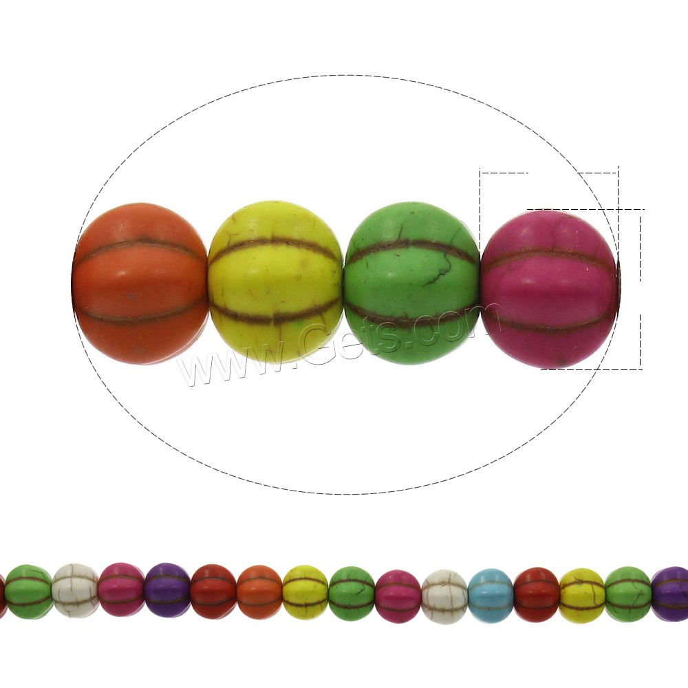 Bolas turquesas sintéticos, Turquesa sintético, Calabaza, diverso tamaño para la opción, color mixto, agujero:aproximado 1mm, longitud:aproximado 15.5 Inch, Vendido por Sarta