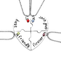 alliage de zinc Collier d'amitié puzzle, coeur, mot meilleurs amis pour toujours, Placage de couleur argentée, chaîne à billes & avec le motif de lettre & pour femme & émail & avec strass, protéger l'environnement, sans nickel, plomb et cadmium Environ 19.6 pouce é, Vendu par fixé