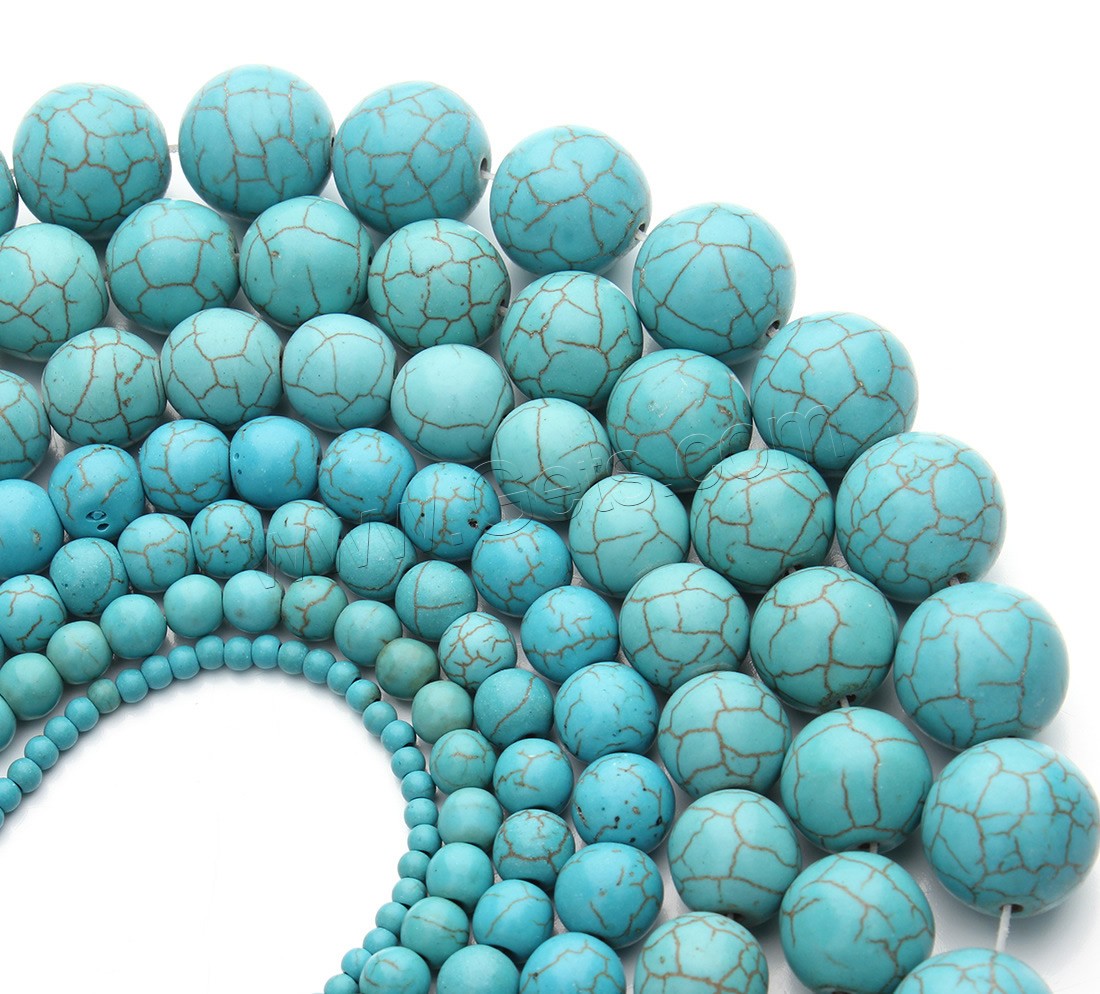 Perles en Turquoise synthétiques, Rond, normes différentes pour le choix, bleu, Trou:Environ 1.5mm, Longueur:Environ 15.5 pouce, Vendu par brin