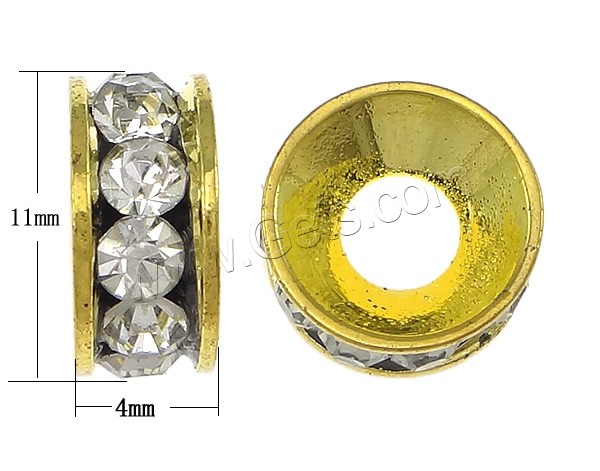 Rondelle entretoise de strass, laiton, Placage, avec strass, plus de couleurs à choisir, 4x11x11mm, Trou:Environ 4mm, Vendu par PC