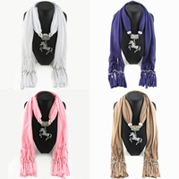 Polyester Long Pendant Scarf, with Zinc Alloy, Horse, plated, for woman & with rhinestone 