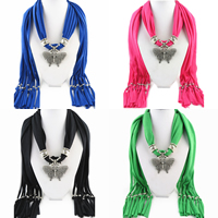 Polyester Long Pendant Scarf, with Zinc Alloy, Butterfly, plated, for woman & with rhinestone 