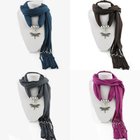 Polyester Long Pendant Scarf, with Zinc Alloy, Dragonfly, plated, for woman 