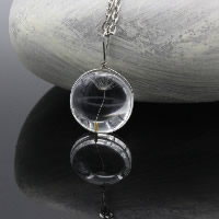 Floating Charm Necklace, Zinc Alloy, with Glass, Flat Round, platinum color plated, with dandelion seeds & oval chain & for woman, 21mm Approx 18.1 Inch 