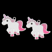 Colgantes Animales de Aleación de Zinc, Caballo, chapado en color de plata, esmalte & polvo colorido, libre de plomo & cadmio, 25x22x2mm, agujero:aproximado 1mm, Vendido por UD