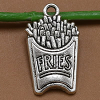 Aleación de Zinc Alimentos Colgante, papas fritaspapas a la francesa, chapado en color de plata antigua, con el patrón de la letra, libre de plomo & cadmio, 25x14mm, agujero:aproximado 1.5mm, 100PCs/Bolsa, Vendido por Bolsa