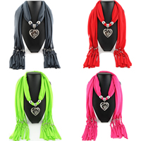 Polyester Long Pendant Scarf, with Zinc Alloy, Heart, platinum color plated, for woman & with rhinestone 